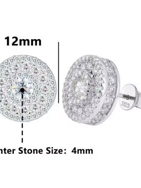New Iced Out Moissanite 925 Sterling Silver Hypoallergenic Halo Stud
Earrings
